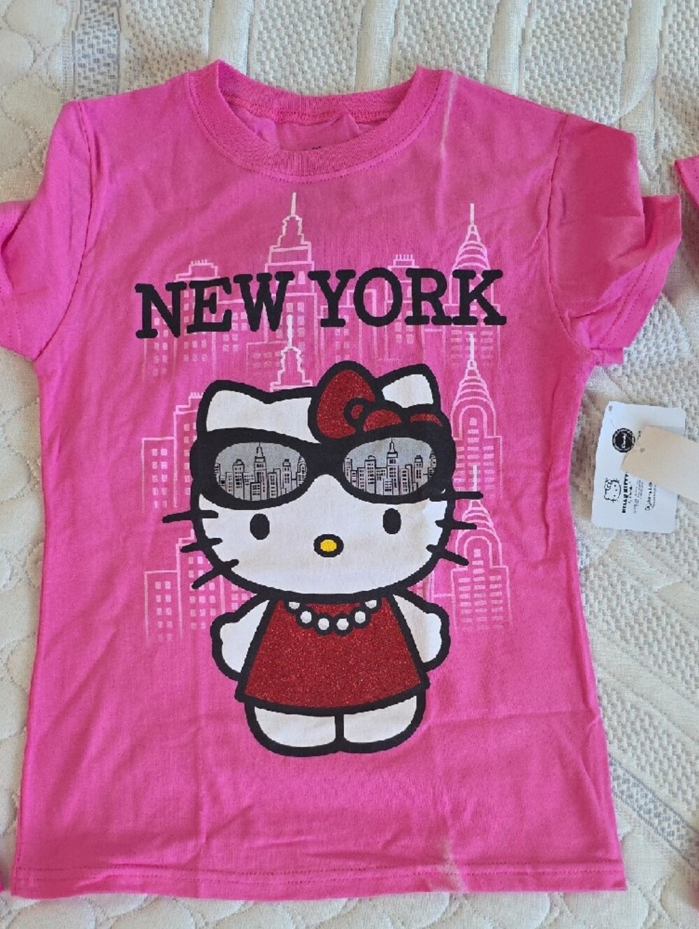 Hello Kitty Pink New York Glitter Graphic Tee For Girls, NWT, Sizes XS, M, or L. - Picture 2 of 13